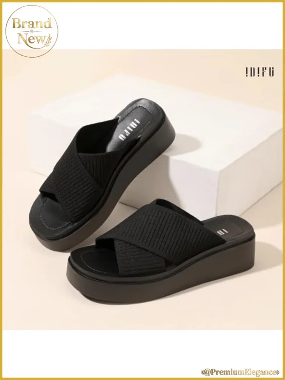 IDIFU IN2 Platform Wedge Sandals Crisscross Knit Open Toe Slides Comfortable